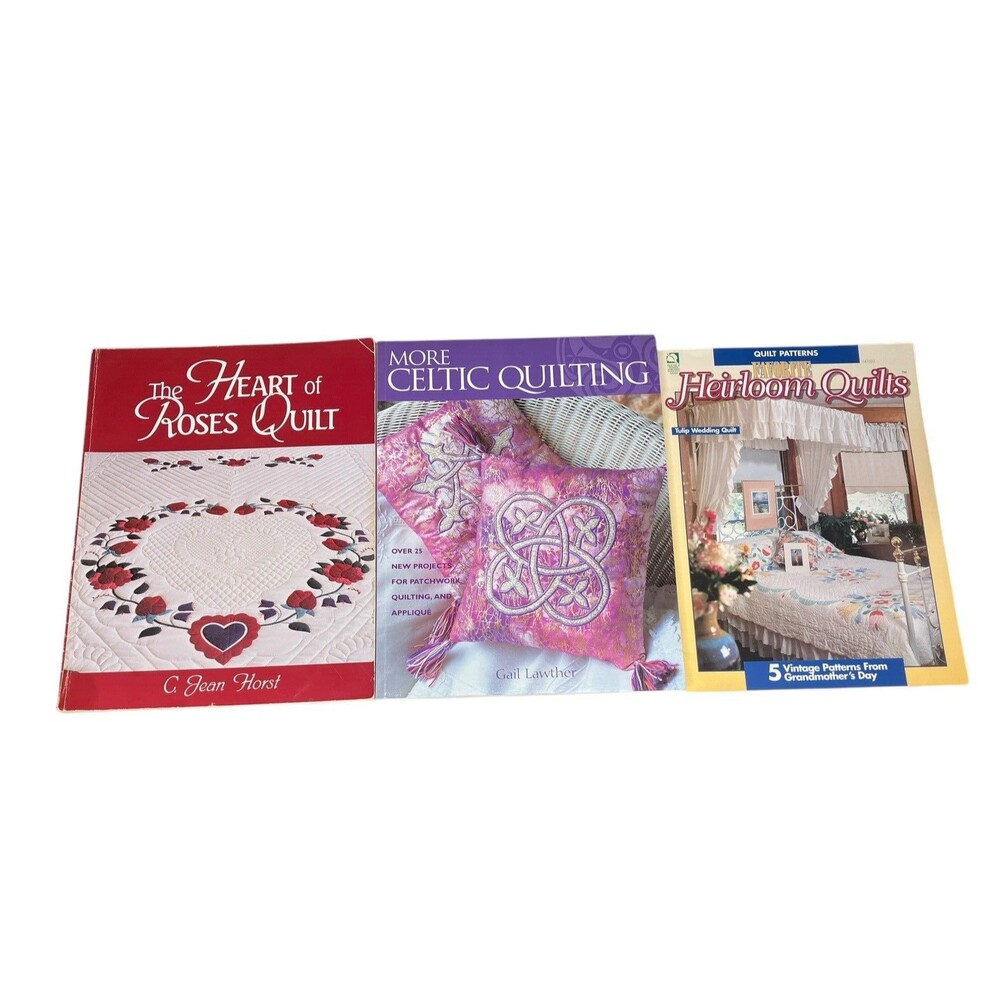 Vtg. Lot Of 3 Quilt And Pattern Books Softcover Roses Tulip Celtic Sewing